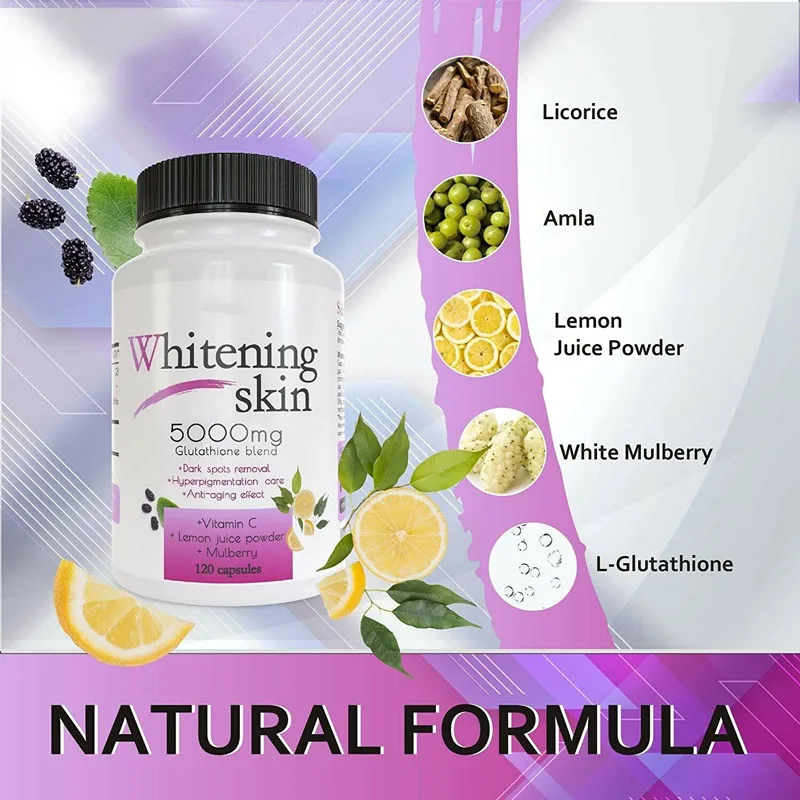 

Organic Glutathione Whitening - Dark Spots, Acne Scar Remover 5,000mg *120Caps/bottle USA