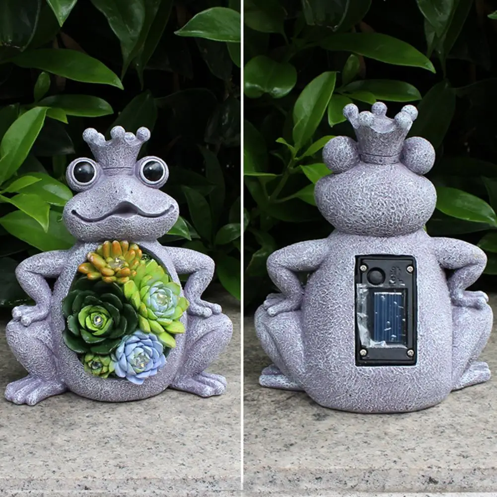 

Solid Resin Frog Figurine Solar-powered Frog Succulent Ornament Weather-resistant Garden Statue Night Light for Yard Patio