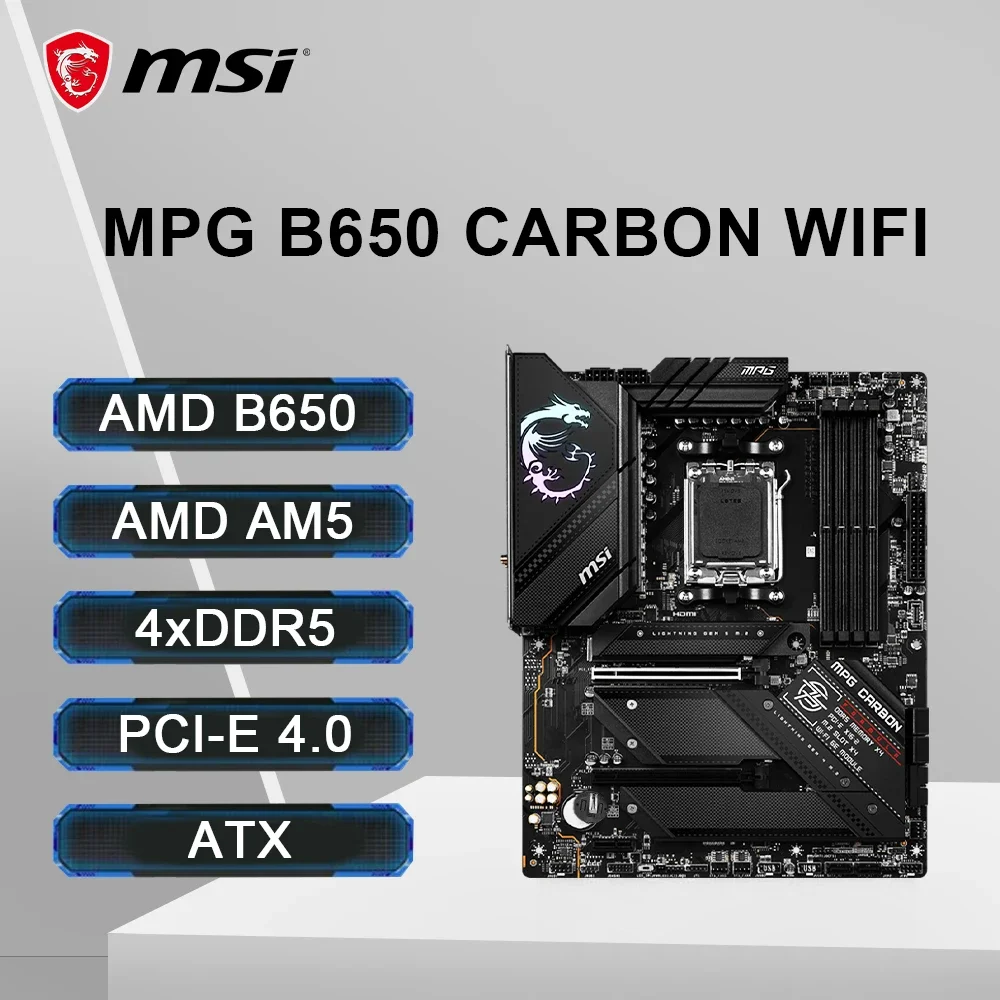 Материнская плата MSI MPG B650 CARBON WIFI с поддержкой разъема AM5 7900X 7800X3D 7600 CPU 4xDDR5 7800 МГц 256
