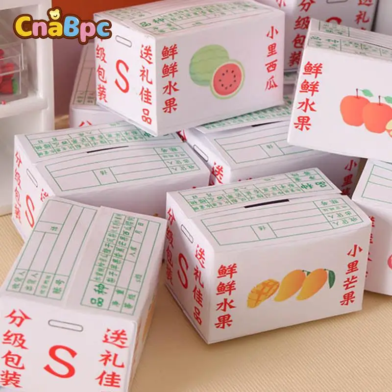 

1/12 Dollhouse Miniature Fruit Boxes Cardboard Boxes Mini Food Toys Model DIY Dollhouses Mini Fruit Box Carton Pretend Play Toy