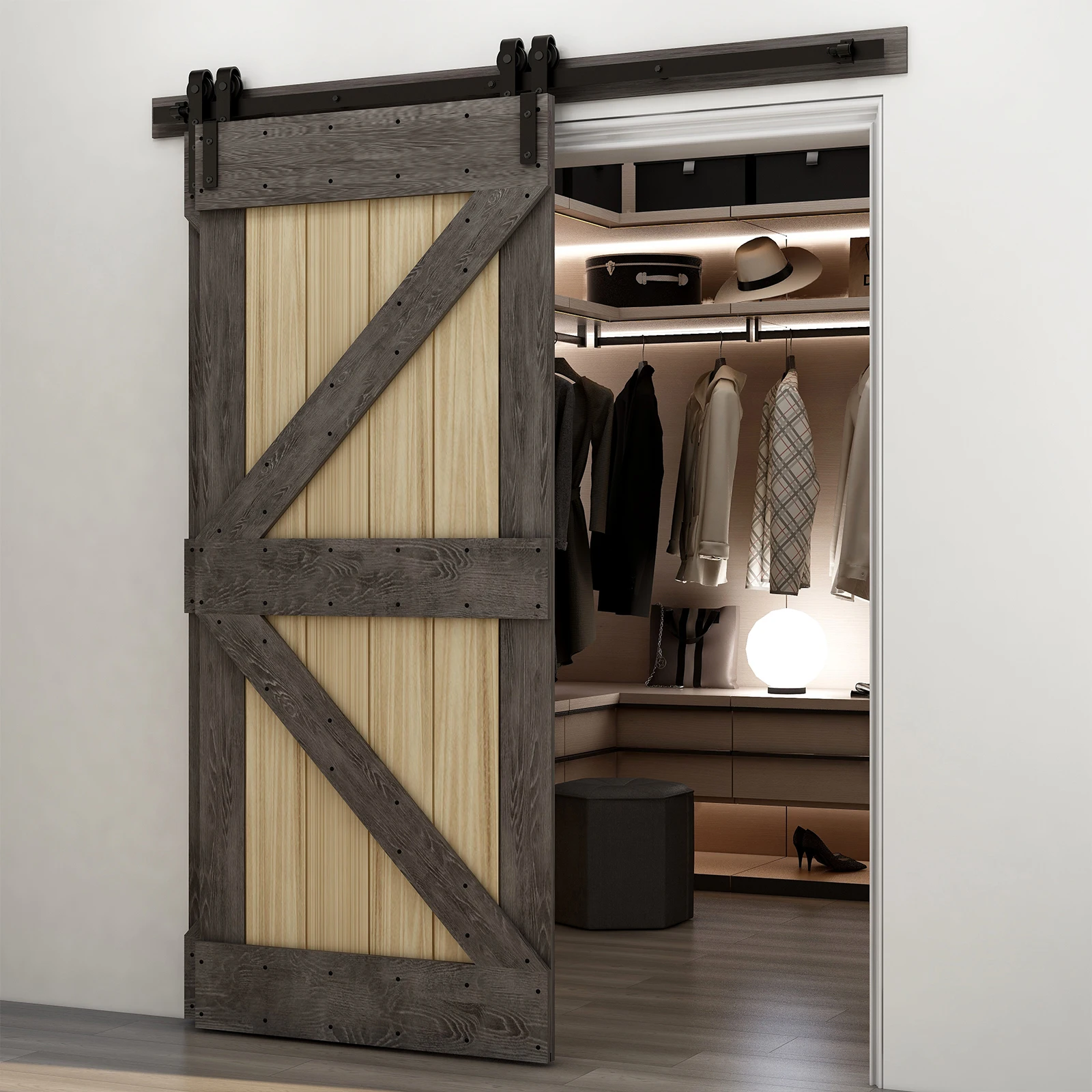 

Bypass Double Sliding Barn Door Hardware Kit Single Track J Shape Hanger Heavy Duty Sliding Barn Door Rail System Shipp From CZ