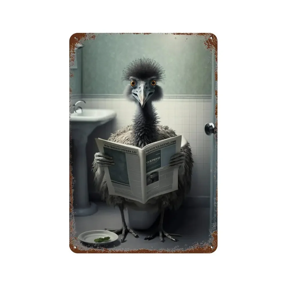 Забавные Животные сидят на унитазе и читают газеты, плакаты для ванной, туалета, настенный знак, Декор, искусство, искусство, металлический жестяной знак