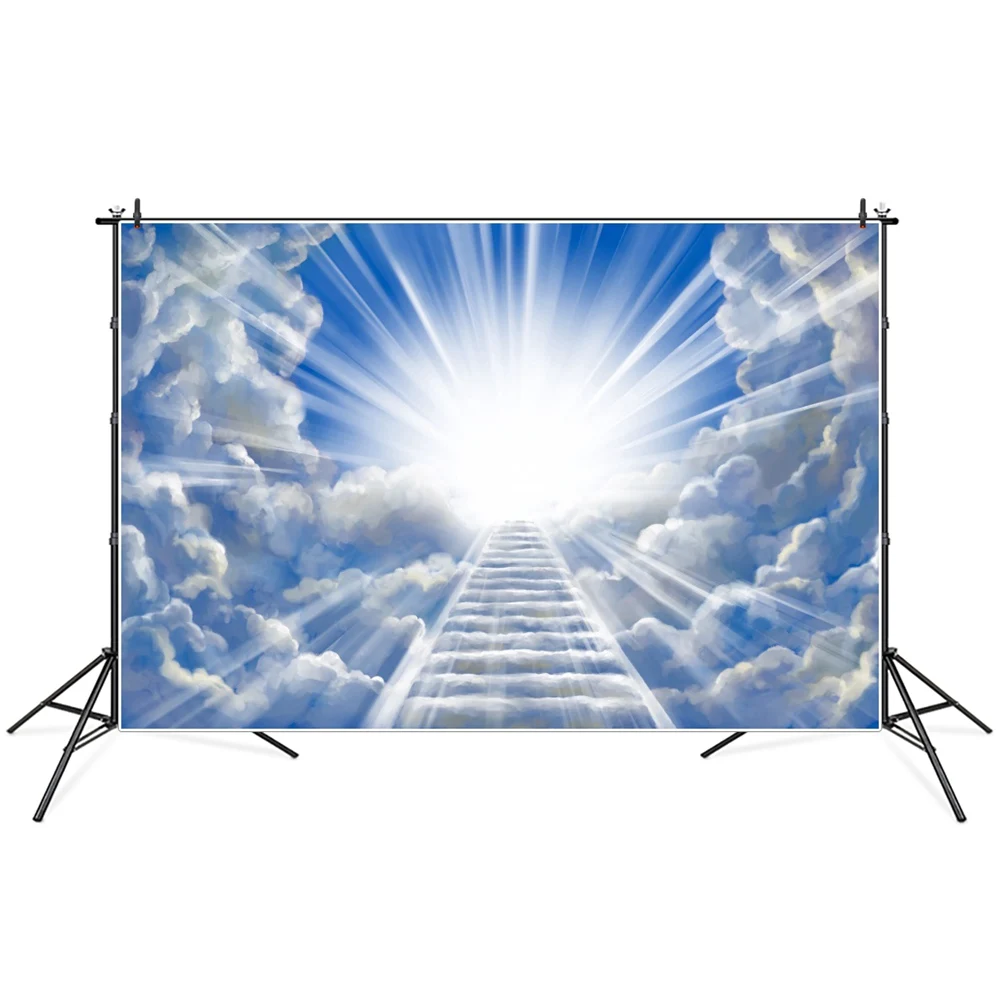 

Stairway To Fairyland Heaven Light Birthday Deco Photography Backdrop Baby Blue Sky Clouds Party Decoration Photocall Background