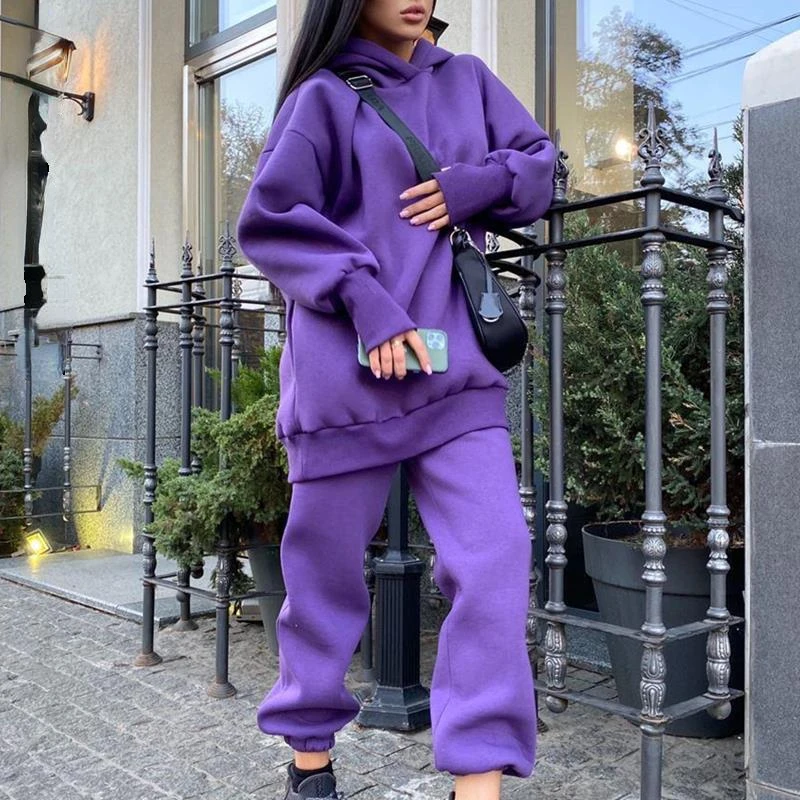 

Women Hooded Sweatshirt Set Autumn Oversized Casual Long Sleeve Warm Pullovers Tracksuit Female Fashion Two Piece Sets