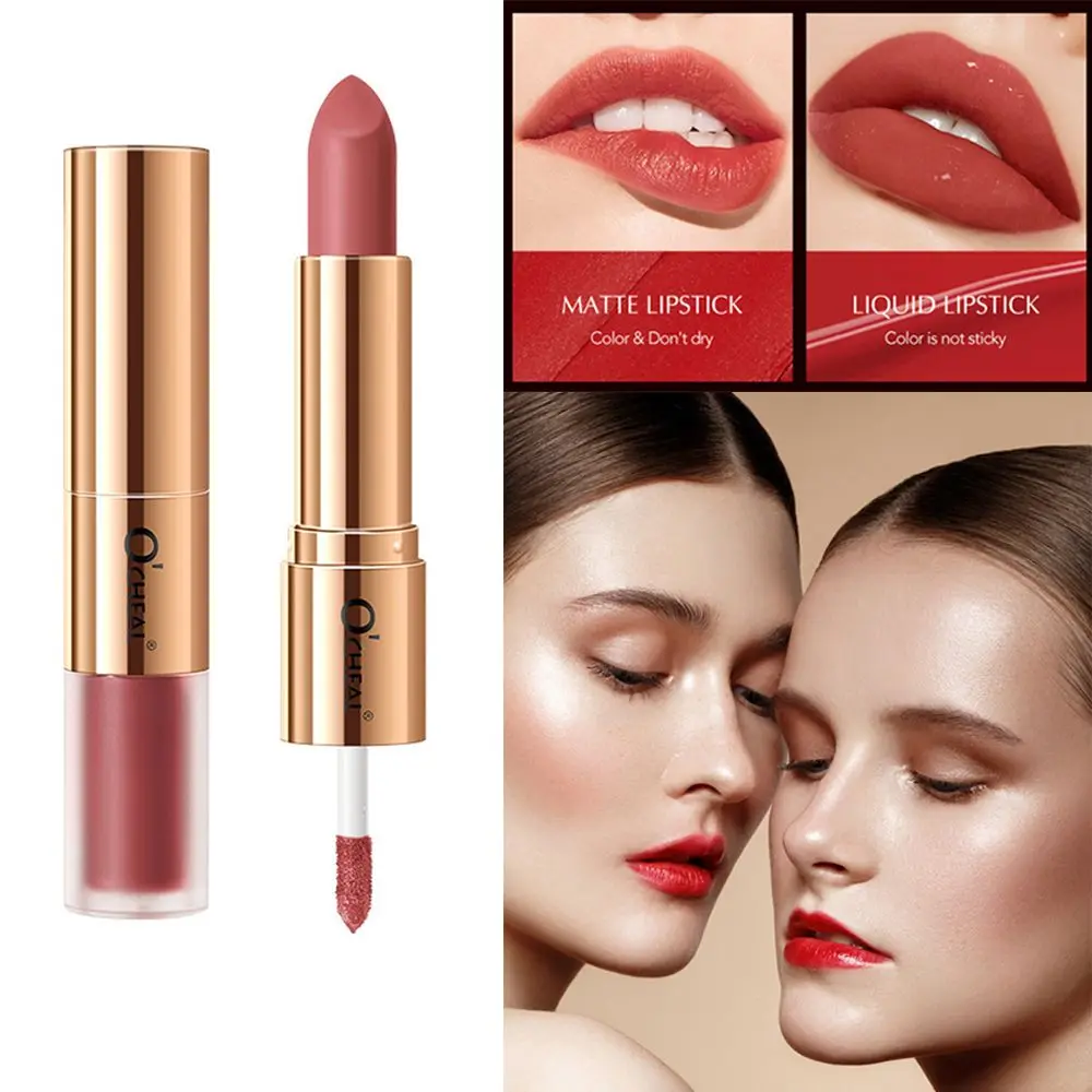 

Party Waterproof Makeup Waterproof Matte Lip Gloss 2 in 1 Double Headed Lipstick Long-Lasting Velvet Lip Glaze