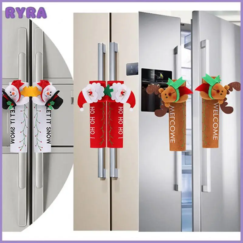 

Christmas Refrigerator Door Handle Covers Santa Claus Microwave Oven Dishwasher Door Handle Cover Christmas Party Decoration