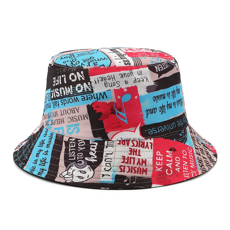 

New Vintage Print Bucket Hat Women Panama Summer Sun Hats For Men Reversible Fisherman Hat Beach Fishing Sunscreen Bob Caps