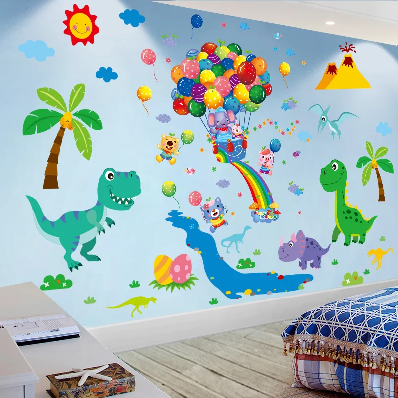 

Dinosaurs Tree Wall Stickers DIY Balloons Animals Mural Decals for Kids Rooms Baby Bedroom Kindergarten Nursery Home Decoration