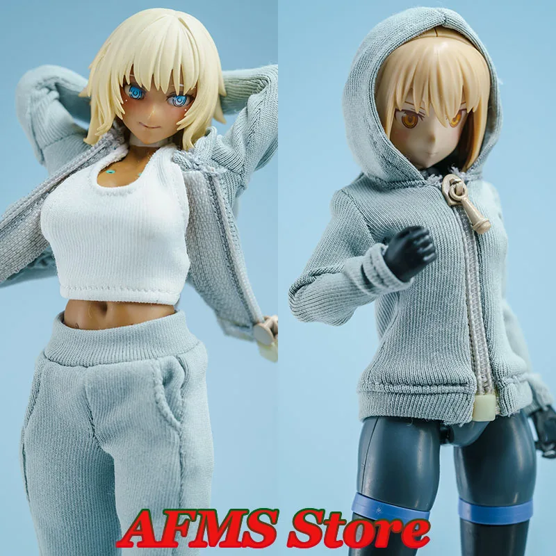

3 Pc/Set 1/12 Female Fashion Hoodies With Zipper White Vest True Pocket Sweatpants Fits 6" Mobile Suit Girl Action Figure Body