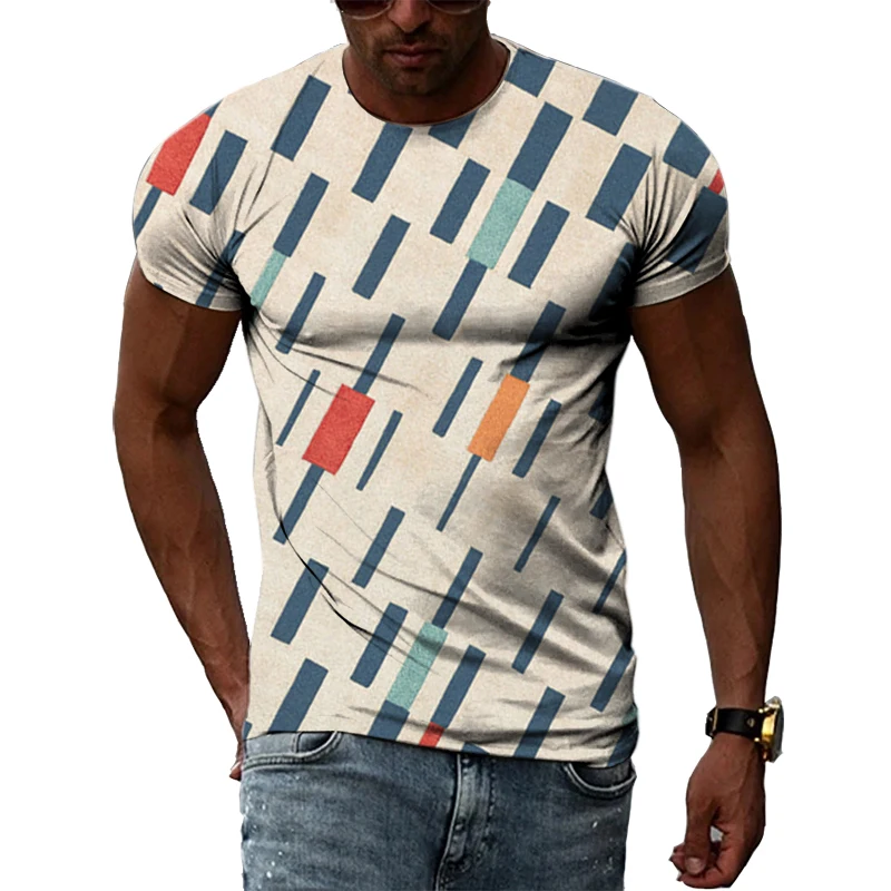 

Trend Abstract Texture Graffiti Stripe Men T-Shirts Casual 3D Print Tee Hip Hop Harajuku Personality Round Neck Short Sleeve Top