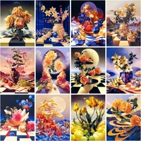 chenistory paint by number abstract chessboard flower drawing on canvas hand painted art gift diy pictures by numbers kits home