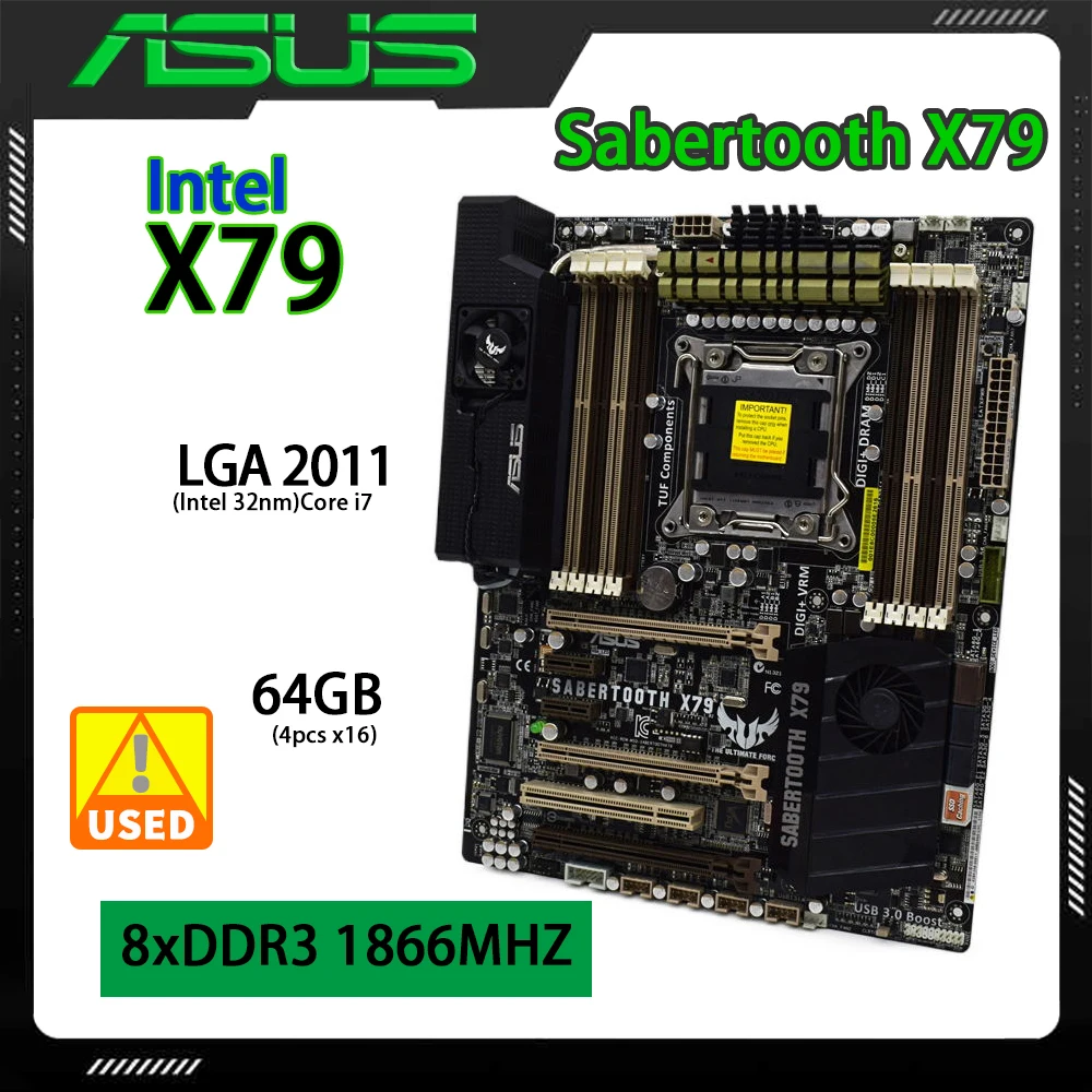 

Материнская плата ASUS SABERTOOTH X79 LGA 2011 с чипом Intel X79, поддержка Core i7 процессоров 8XDDR3 1866 МГц макс. 64 Гб PCI-E 3,0 USB3.0