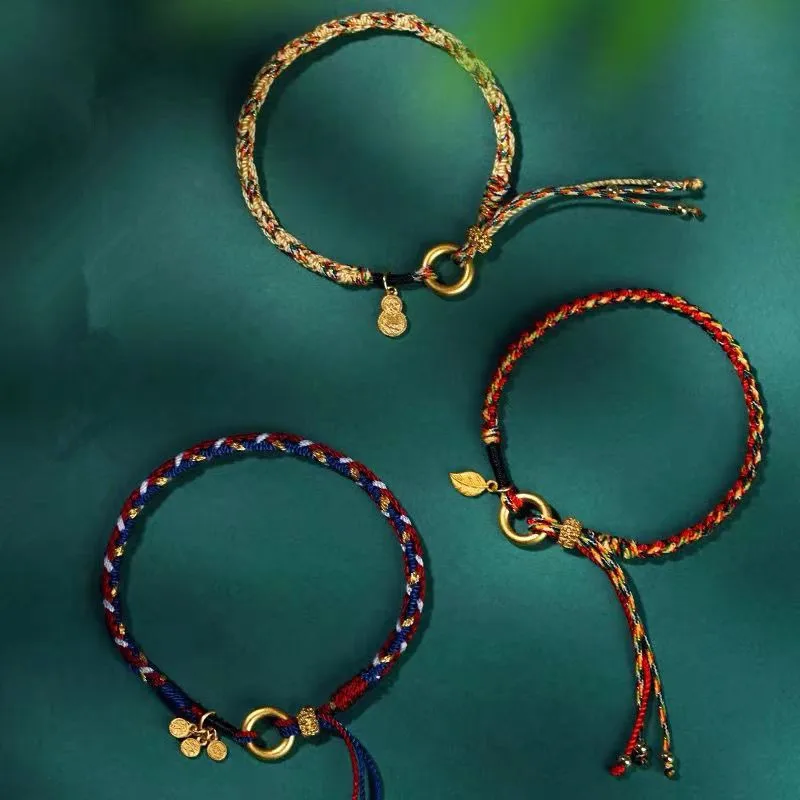 Плетеный вручную разноцветный веревочный браслет с листьями тыквы женский для