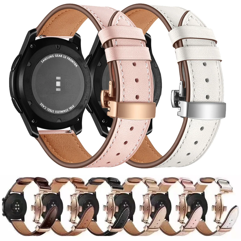 

20mm 22mm Genuine Leather Band For Samsung Galaxy watch 4/classic/5 pro Gear s3 Active 2 bracelet correa Huawei GT/2/3 Pro strap
