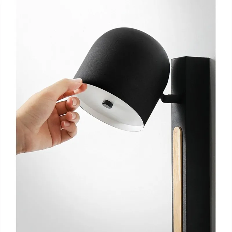 

350°Adjust Angle Wall Lamp Wood Iron Black/White Wall Sconce Lights Bedroom Bedside TV Background LED Wall Light Reading Lamps