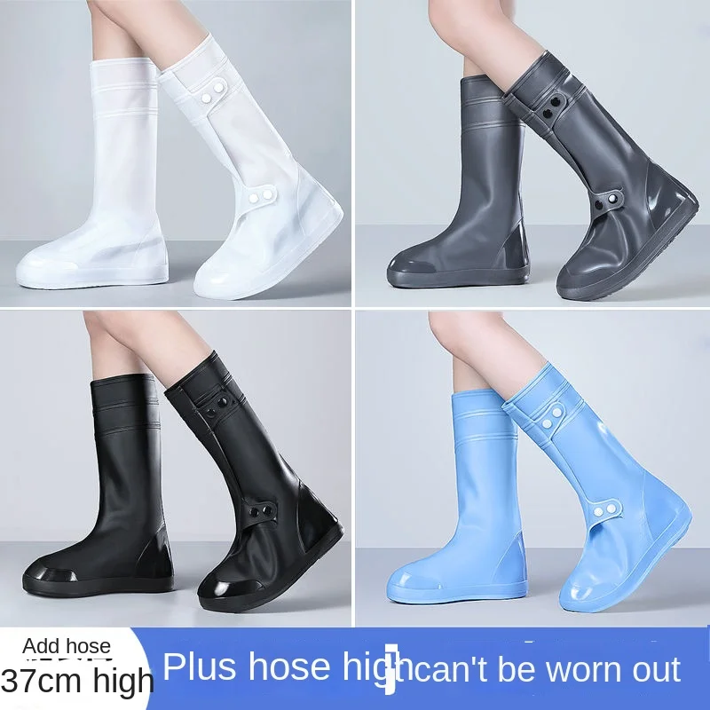 Rain Shoes Cover Men Women Waterproof Shoes Cover Rain Proof Protection High Cylinder Wear Resistant Light Rain Boots images - 6