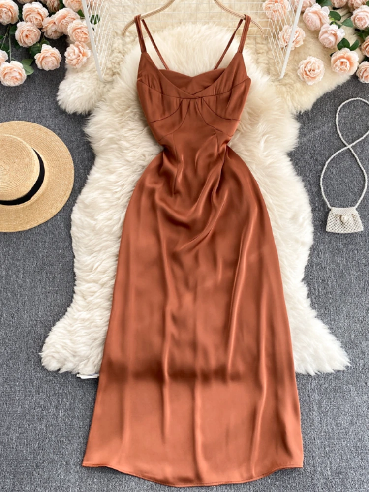 

Women's Summer Elegant Spaghetti Strap Midi Dress Sleeveless Sexy Slim Casual Party White Vestidos Fashion Female Clothings