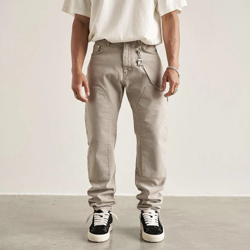 

Harajuku Solid Color Pockets Sashes Vibe Style Mens Cargos High Street Casual Straight Oversized Baggy Trousers Loose Overalls