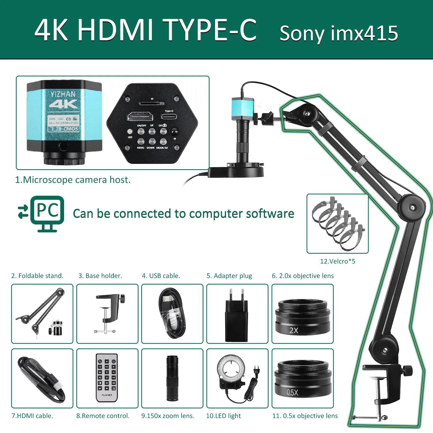 

IMX415 4K 300x цифровой микроскоп для записи пайки 48MP промышленная электроника микроскоп ремонт телефона ювелирные изделия