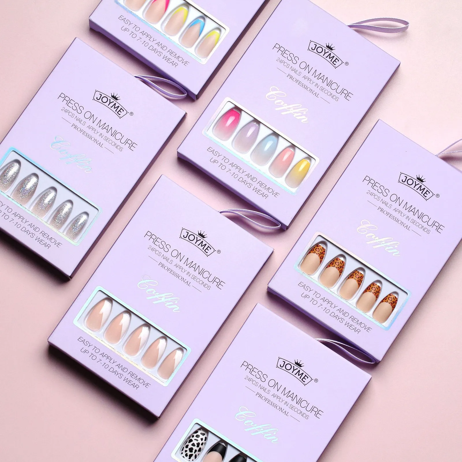 

24Pcs/Set Fake Nails Full Cover Ballet Flat Head Wearable Finished Fingernail Press On Artificial False Nails Manicure Art Tips
