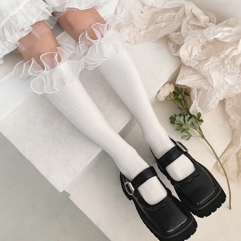 

2022 Maid Lolita Socks Knee High Nylon Lace Bow Socks Anime Cartoon Girl Cosplay Costumes Accessories
