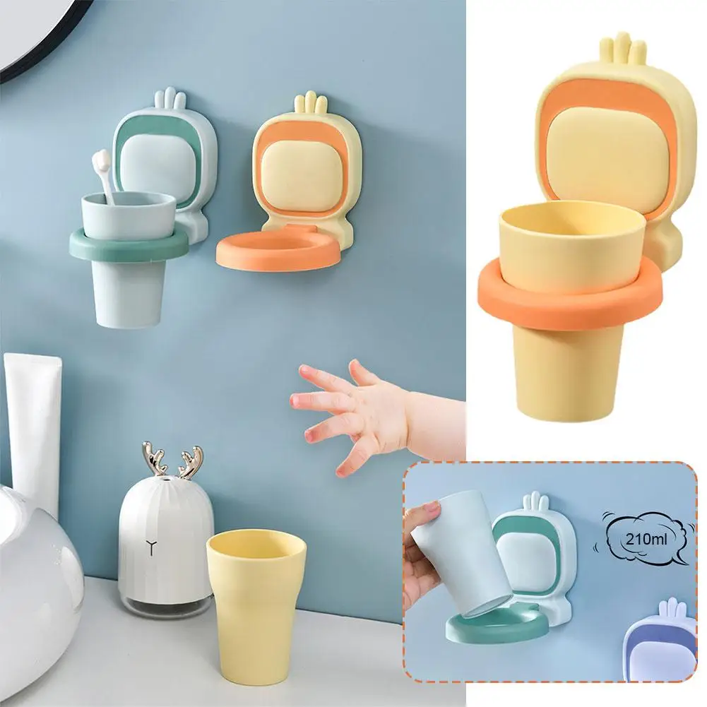 

Cartoon Cute Toothbrush Cup Mouthwash Cup Waterproof Drill-Free Storage Holder Organize Bathroom Rack Portable Shelf W7L8