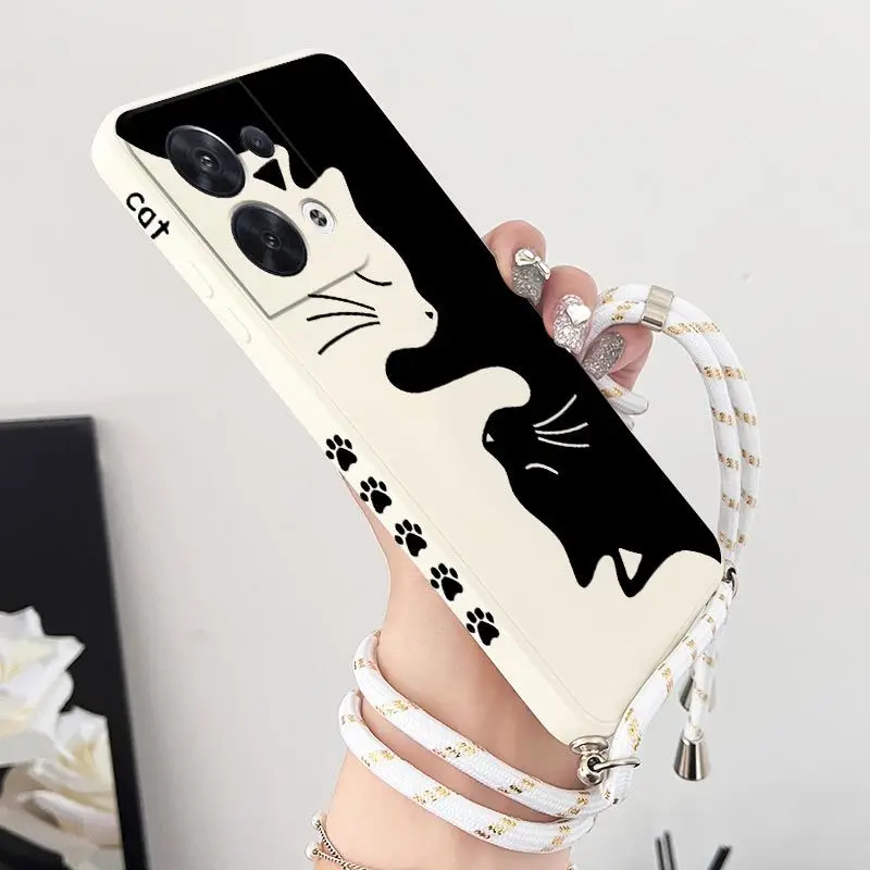 

Hug Kitten Crossbody Lanyard Silicone Phone Case For OPPO Reno 8 8T 8 Pro 7 7 Lite 7Z 6 6Z 6 ProPlus 5 Lite 5F 4 Lite Cover