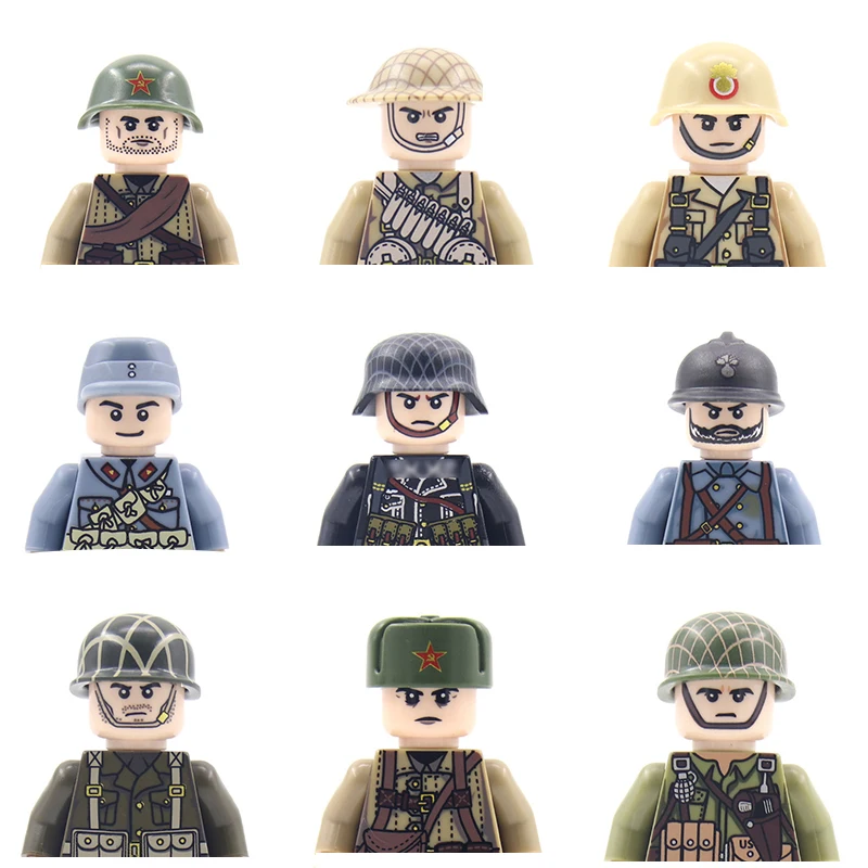 

20 Pcs/lot WW2 Military Soviet US UK China France Soldiers Building Blocks Canada Army Figures Bricks Toys for Boys