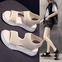 flying woven thick bottom dissolved bottom fish mouth new korean version breathable casual thick bottom beach sandals women