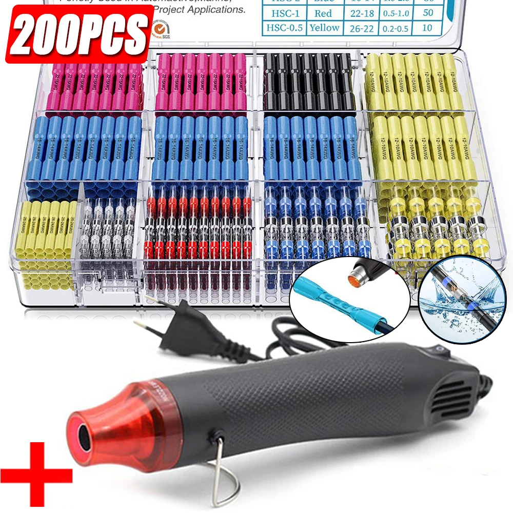 

200PCS Heat Shrink Connector,Solder Seal Wire Connectors and Heat Shrink Butt Crimp Connectors Electrical Wire Terminals