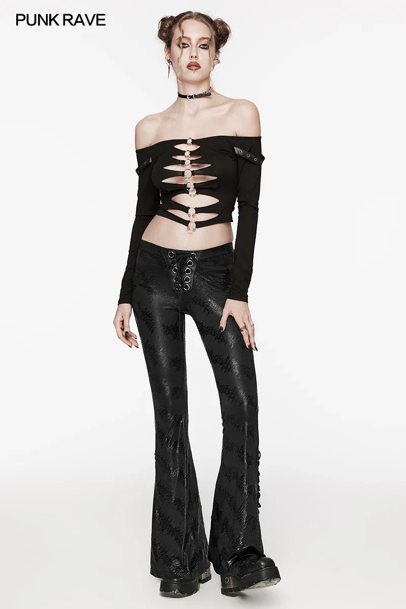 Женские брюки-клеш в стиле Панк RAVE повседневные пикантные брюки панк с текстурой
