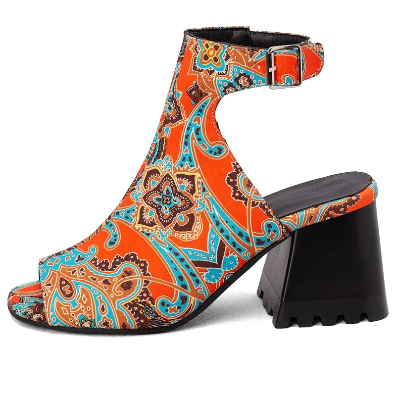 

Women Summer Plus Size 40-48 Sandals New Printing Buckle Roman Sandals High Heels Ladies Shoes Sports Sandals Sandalias Mujer