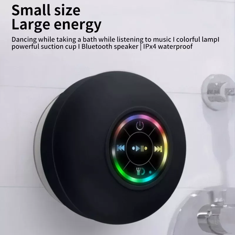 

Portable Wireless Bluetooth Speaker Waterproof Dustproof Hands-Free With LED Light Music Suction Mic Shower Subwoofer Speaker