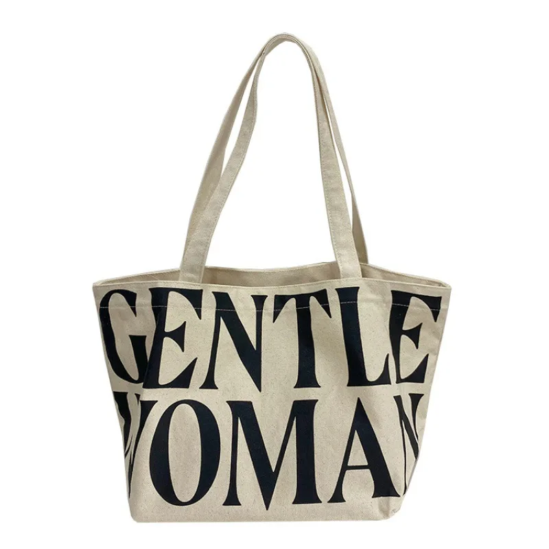 Women Canvas Shoulder Bags GENTLEWOMAN Letter Tote Handbags Female Casual Large Capacity Cotton Cloth School Travel Shopping Bag