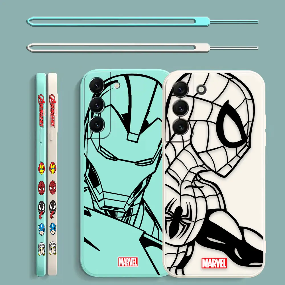 

Marvel line Black SpiderMan Iron Man Comic Case For Samsung Galaxy S23 S22 S21 S20 FE Ultra S11 S11E S10 S10E S9 Plus Lite Cover