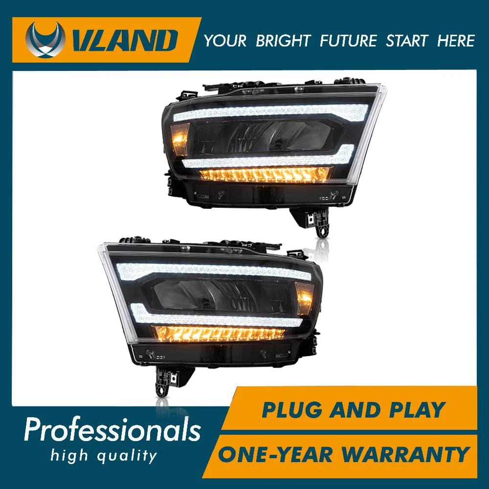 

Vland Car Lamp Assembly For Dodge RAM 1500 2019-UP Full LED DRL Front Headlights With Sequential Yellow Turn Signal YAX-RAM-6001