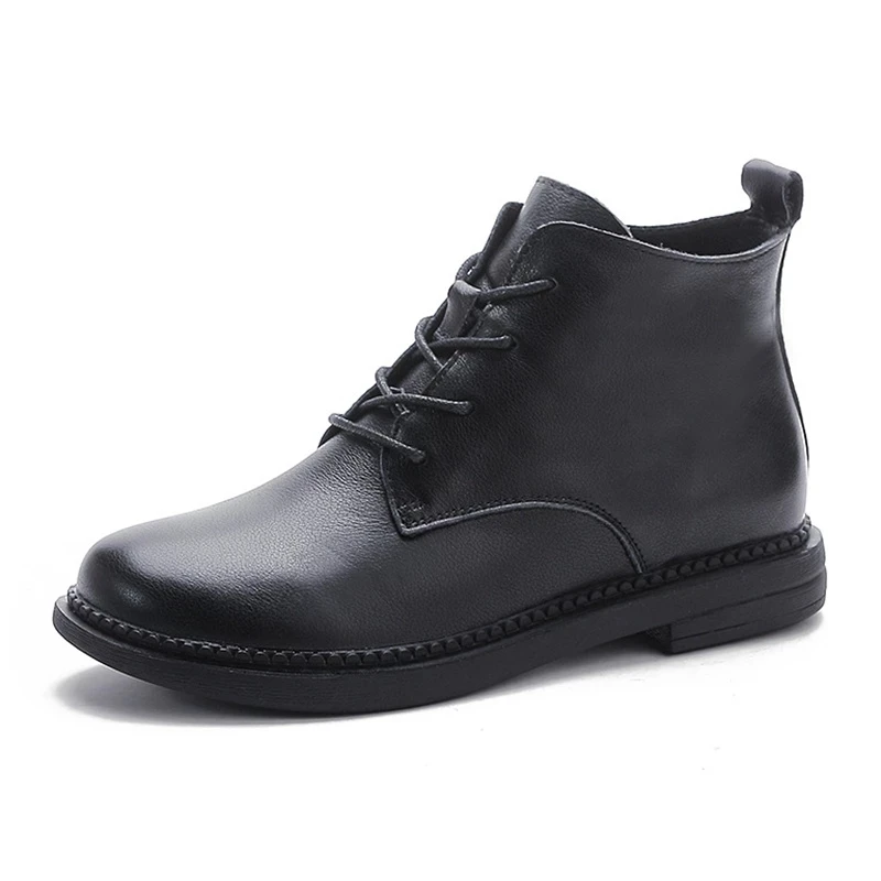 

New Woman Boots 2022 Autumn High Quality British Style Genuine Leather Shoes For Women Casual Lace-up Fashion Ankle Boots Comfy