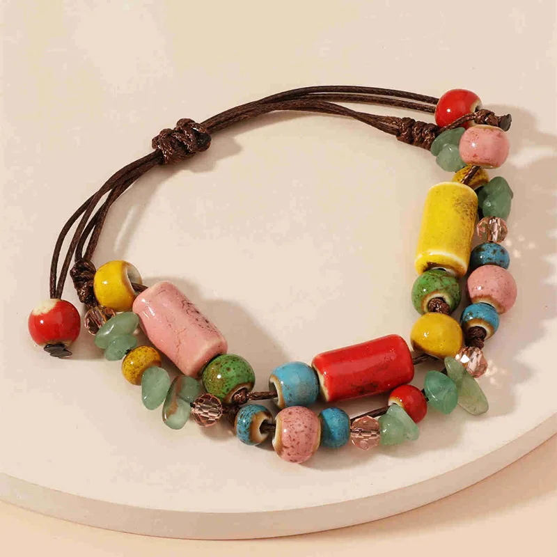 New Summer Spring Fashion Bracelet Handmade Beads Woven Ceramic Bracelets Vintage Ethnic Style Bracelet Women Girl Jewelry Gifts