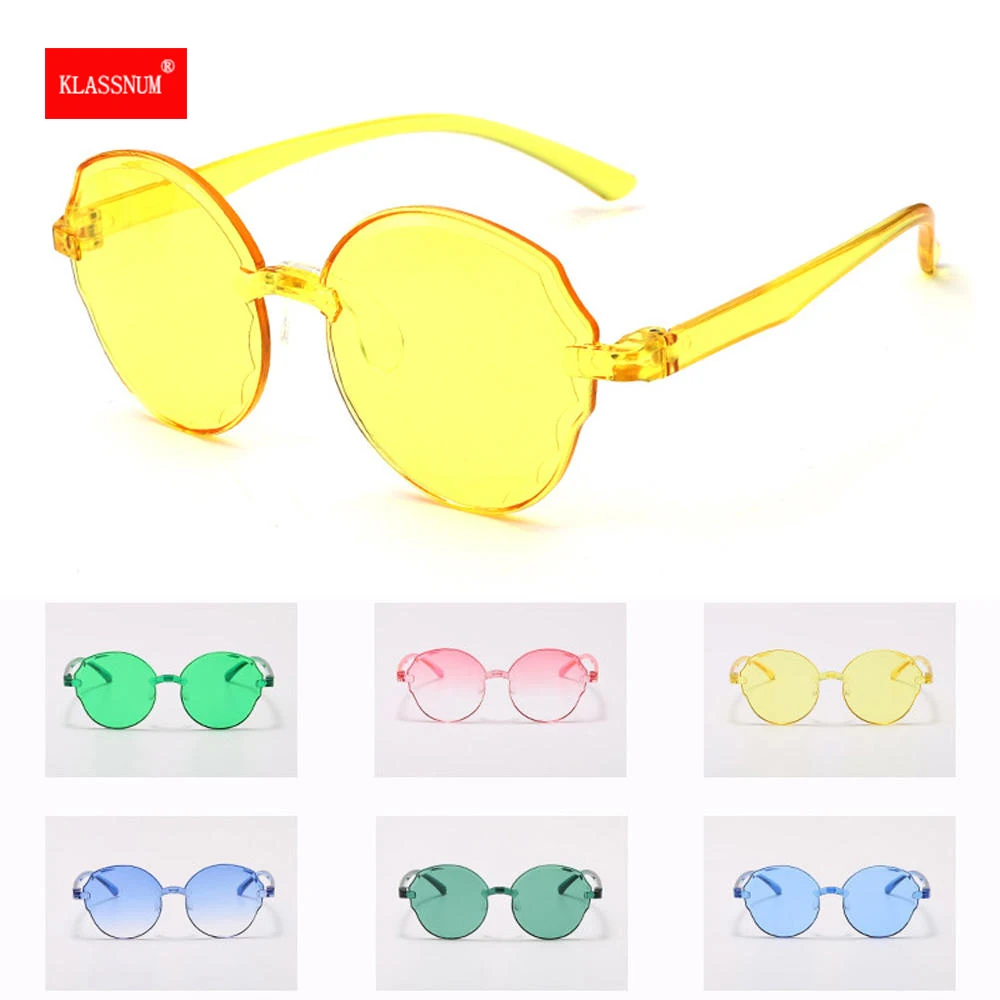 

Frameless Jelly Sunglasses Women Round Transparent Sunglasses Retro All-in-one Ocean Piece Candy Color Lens Plastic Glasses Pink