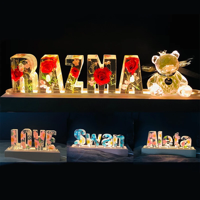 

Alphabet LED Letter Custom Eternal Flower Night Light USB Dried Decorative Lamp for Lover Wife Anniversary Kid Christmas Gift