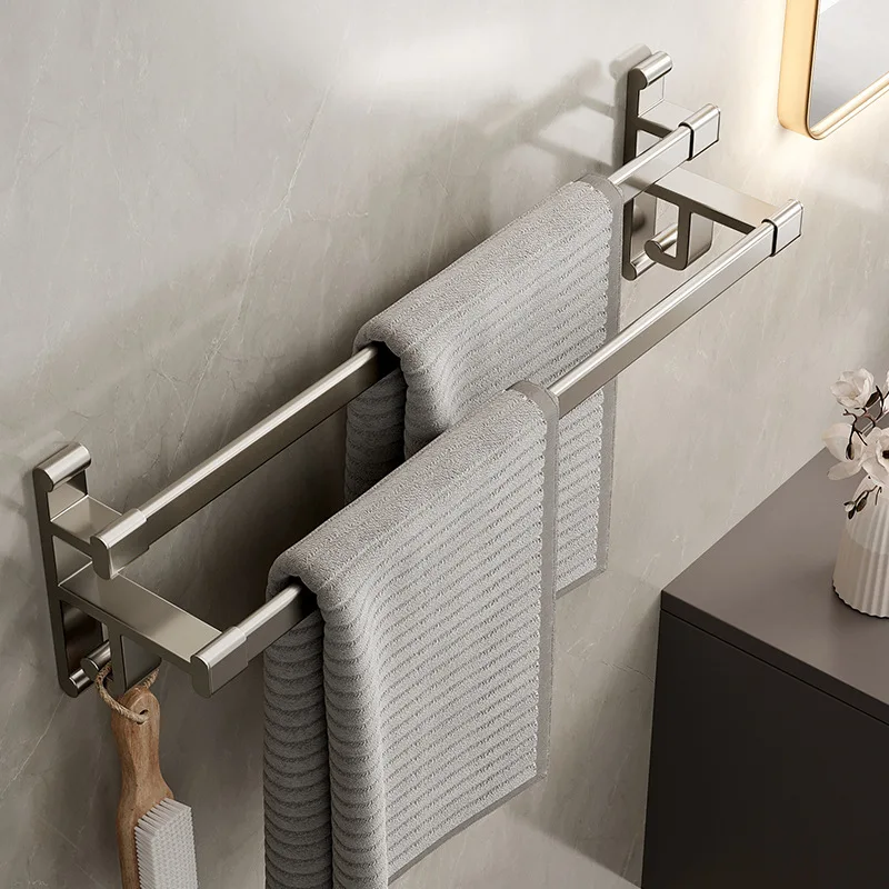 

Gun Gra Space Aluminum No Punching Rod Double Rod Towel Storage Rack Bathroom Pendant Light