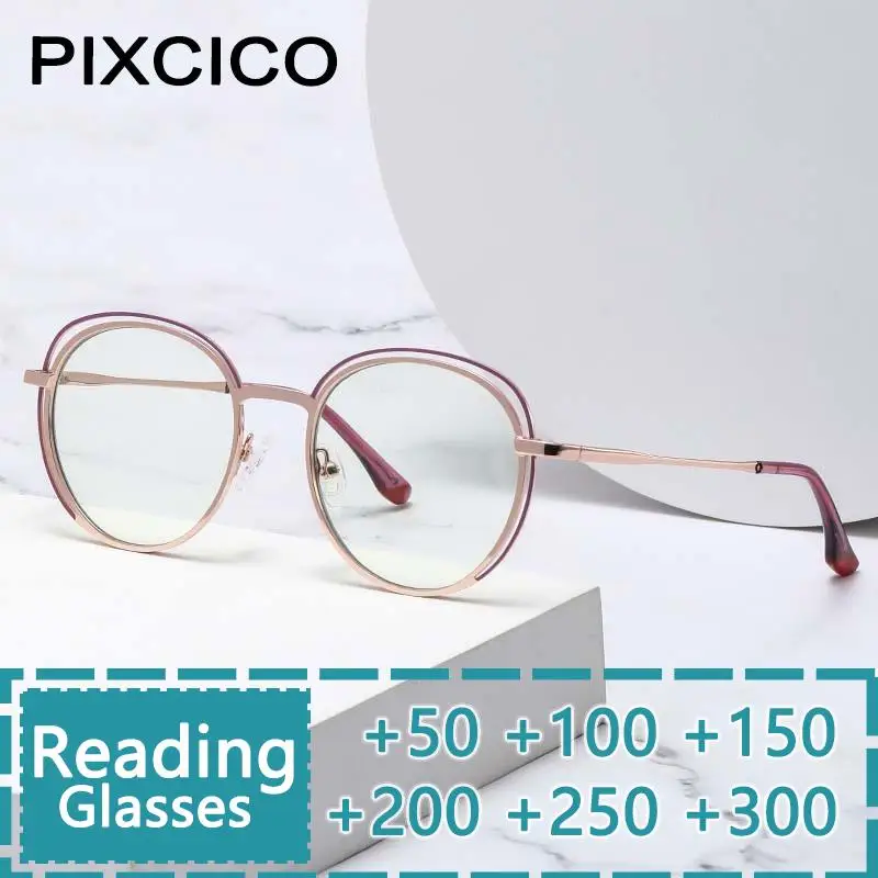 

R54968 Metal Round Frame Reading Glasses Presbyopic Female Far Sight Glasses with Strength +0.5 +0.75 +1.0 +1.25 To +3.0