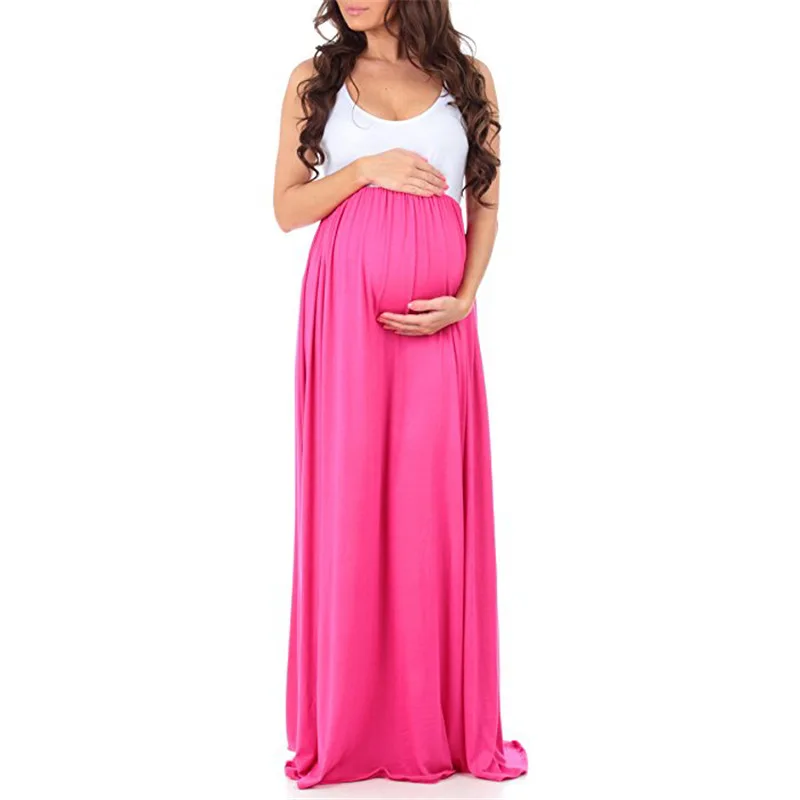 Maternity Clothing Summer Sleeveless maternity dress Solid  Round Neck Stitching Pregnancy Dresses Full Dress enlarge