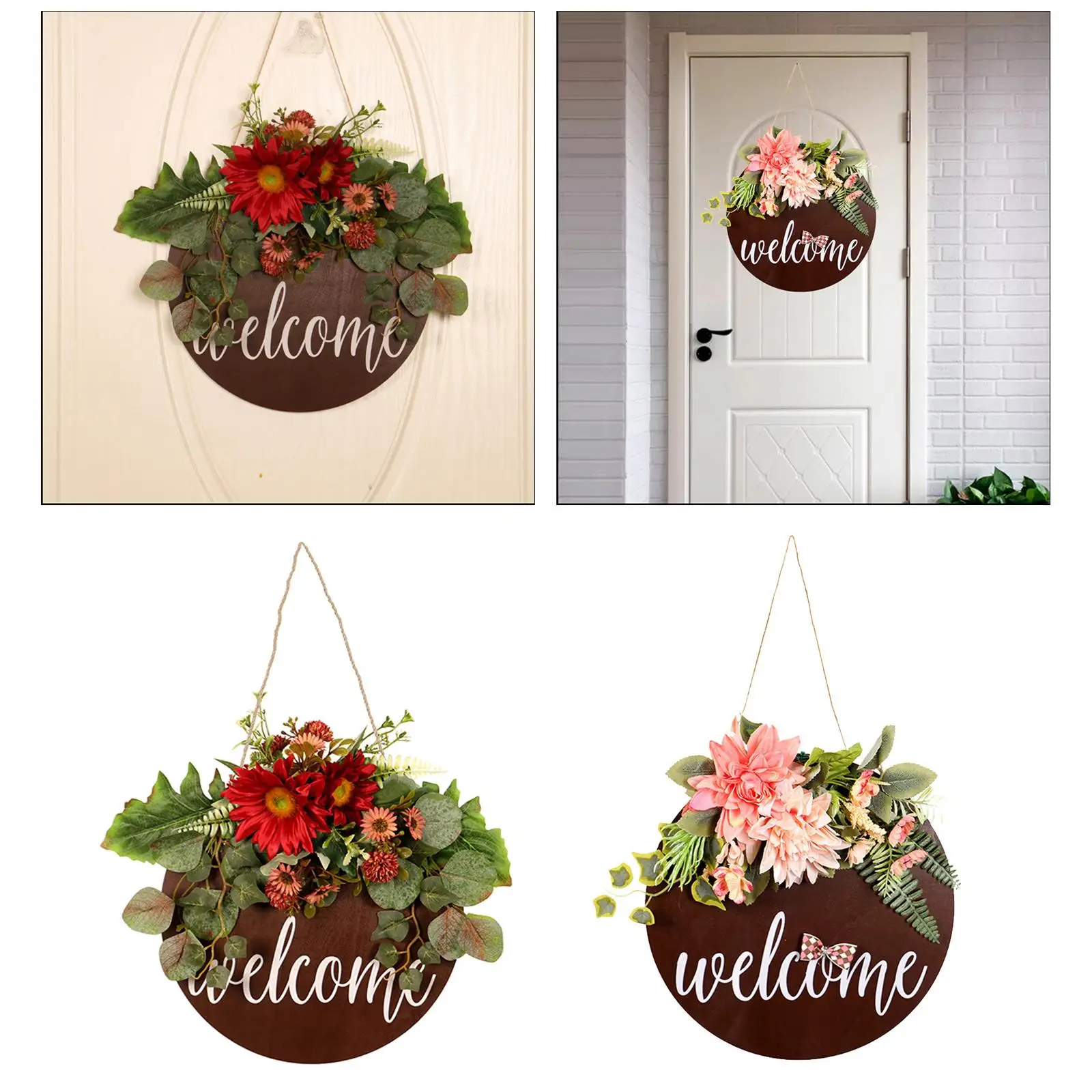 

Деревянный навесной знак «Добро пожаловать», 2 шт., подвесной декор для крыльца, Круглый венок, украшения для дома, подвесной дверной знак, до...