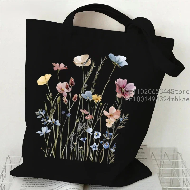 Холщовая большая сумка в стиле бохо с лавандовым принтом женская эстетичная