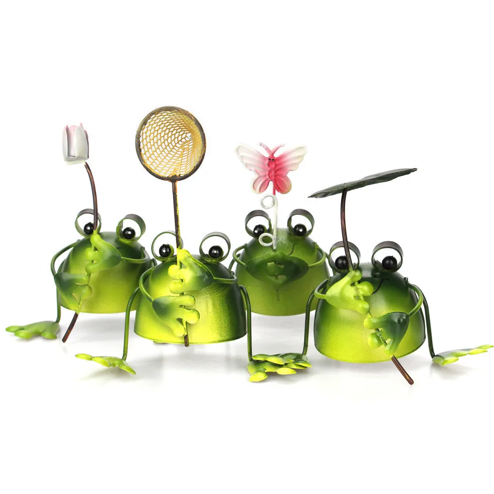 

4pcs Creative Iron Frog Cute Figurine Home Office Tabletop Decor Ornaments Boy Girls Gift