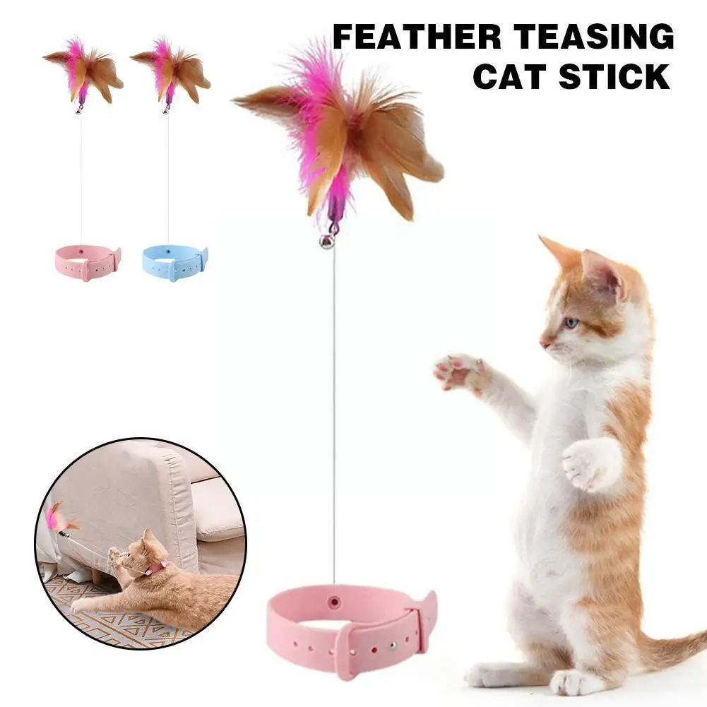 

Interactive Cat Toys Funny Feather Teaser Stick with Bell Pets Collar Kitten Playing Teaser Wand Training Toys for Cats Sup Q1F7