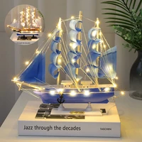 sailboat model ornaments with light wooden craft boats smooth sailing graduates day craft gifts living room home decorations