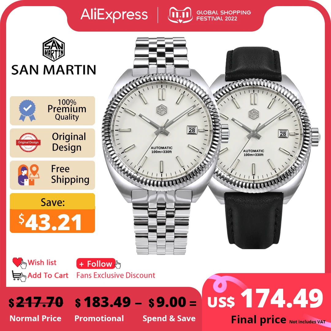 Продажа Мужские автоматические механические часы San Martin, 40 мм, оригинальный дизайн, повседневный спортивный стиль YN55, Роскошный Сапфир, 10ATM BGW-9