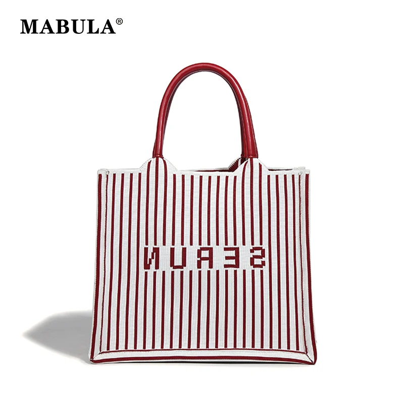 

MABULA Fashion Striped Market Shopping Bag for Women 2023 Square Capacity Women Tote Grocery Purse Trend Stuend Book Handbag